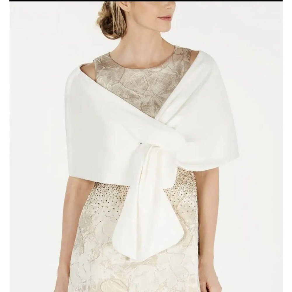 Calvin Klein SATIN Pull-Through Shawl Size MEDIUM IVORY cape